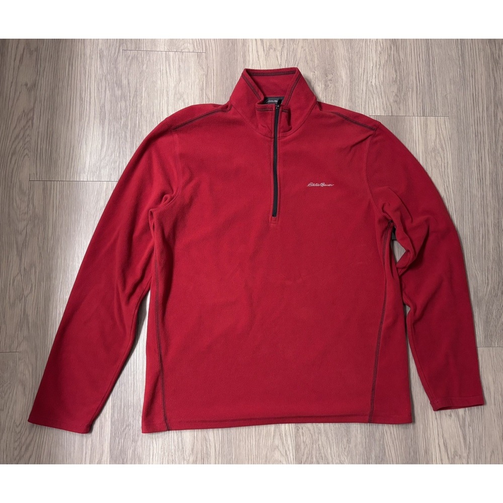 Eddie Bauer 1/4 Zip Pullover Fleece sweater Mens M Red Outdoor Hiking Camping